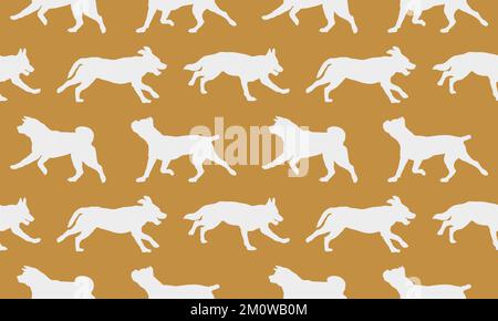 Seamless pattern. Silhouette dogs different breeds in various poses. Endless texture. Design for fabric, decor, wallpaper, wrapping paper, design. Stock Vector