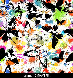 Seamless pattern of blots and butterflies. Vector illustration Stock Vector