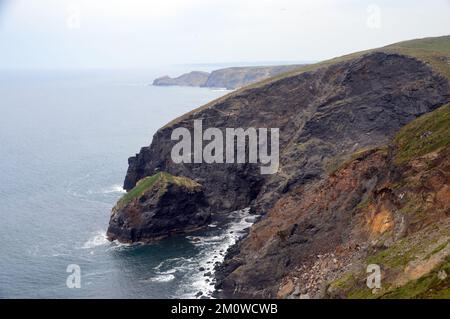 Gull Rock and Buckator from Fire Break Point on Benny Cliff on the South West Coastal Path in Cornwall, England, UK. Stock Photo