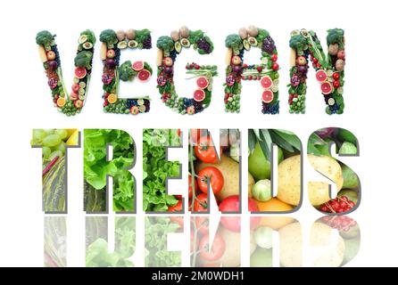 Vegan trends made of fruits, vegetables, pulses and nuts Stock Photo