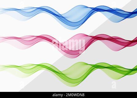 Abstract color waves Set of three waves, colored abstract smoky waves Stock Vector