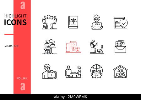 Difficulties of migration - modern line design style icons set Stock Vector