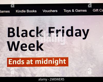 Paris, France - Nov 28, 2022: Black Friday is ending at midnight at the US website of the online e-commerce giant Stock Photo