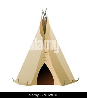 Indians wigwam hut made of felt and skins. North American tribal dwelling. Traditional home of nomadic peoples. Isolated on white background Vector. Stock Vector