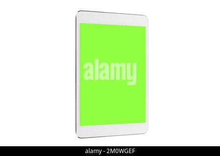 Digital Tablet isolated Mockup white background, New Modern Black Frameless Tablet Blank With Chroma Key Screen Based on a high-quality Studio Shot Stock Photo