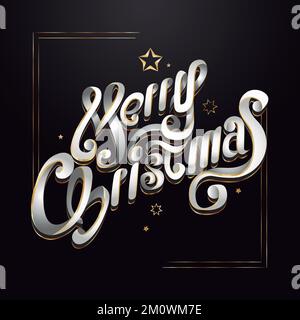 lettering merry christmas white text design collection in black and gold  background illustration. Beautiful lettering of Christmas. Stock Vector