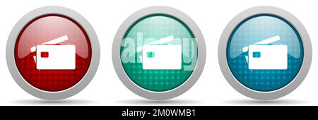 Credit card, bank, finance vector icon set, glossy web buttons collection Stock Vector
