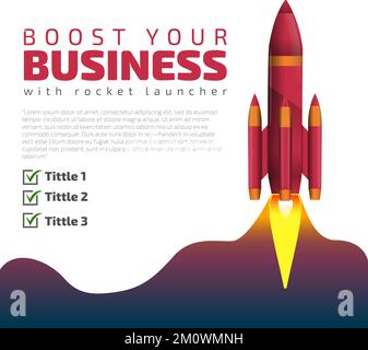 Boost Your Brand Rocket Launcher Poster Suitable For Feed Marketing, Content Creator, Boost Business Success. Stock Vector