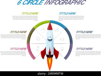6 Circle Infographic Poster Concept Rocket Suitable For Marketing Presentation, Booster Business Success Stock Vector
