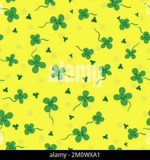 Yellow seamless pattern with clover Stock Vector