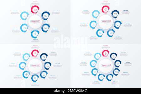 Set of circle infographic design template. 6 7 8 9 options. Vector illustration Stock Vector