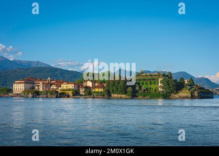 Isola Bella Italy, view in summer of the scenic Borromeo Palace and Italianate gardens on Isola Bella in Lake Maggiore, Piedmont, Italy Stock Photo