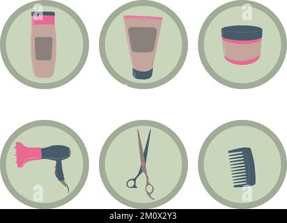 Hair care and styling vector icons Stock Vector
