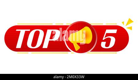 Megaphone with top 5 on white background. Megaphone banner. Web design. Vector Stock Vector