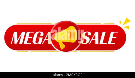 Megaphone with mega sale on white background. Megaphone banner. Web design. Vector Stock Vector
