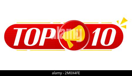 Megaphone with top 10 on white background. Megaphone banner. Web design. Vector Stock Vector