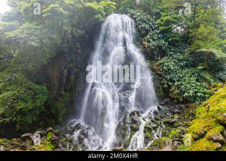 Achada waterfall in Achada, Island of Sao Miguel, Azores, Portugal, Europe Stock Photo