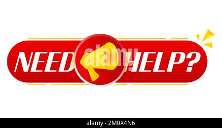 Megaphone with need help on white background. Megaphone banner. Web design. Vector Stock Vector