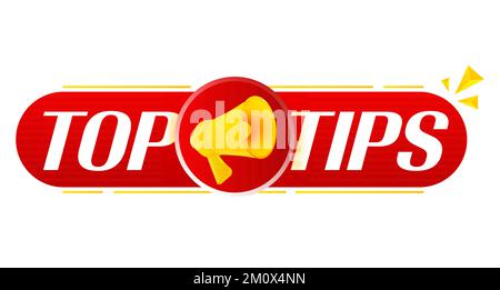 Megaphone with top tips on white background. Megaphone banner. Web design. Vector Stock Vector