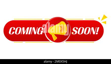 Megaphone with coming soon on white background. Megaphone banner. Web design. Vector Stock Vector