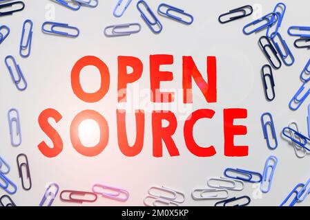 Sign displaying Open Source. Business idea denoting software which original source code freely available Stock Photo