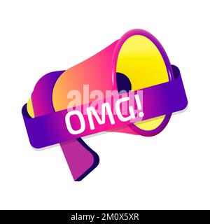 Omg banner label, badge icon with megaphone. Flat design Stock Vector