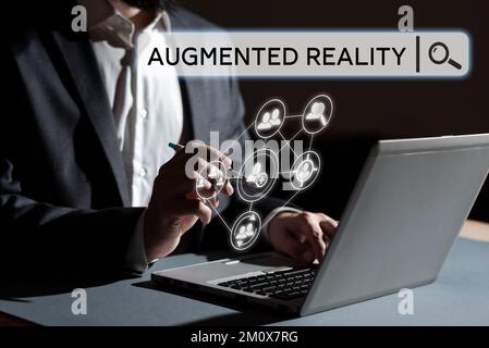 Text caption presenting Augmented Reality. Word for technology that imposes computer image on the real world Stock Photo