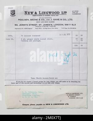 1970s Shop Sales Receipt from New and Lingwood Jermyn Street London Stock Photo