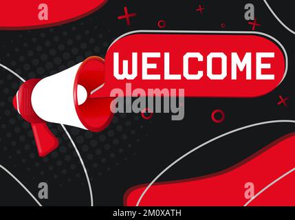 Welcome. Hand Holding Megaphone With Speech Bubble Stock Vector