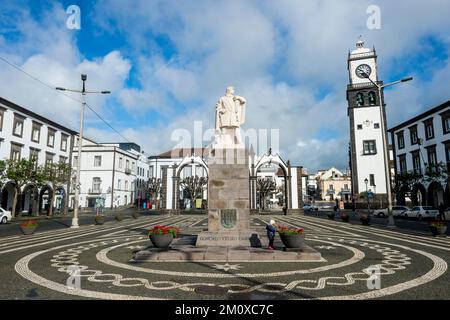 The portas de Cidades in the historic town of Ponta Delgada, Island of Sao Miguel, Azores, Portugal, Europe Stock Photo