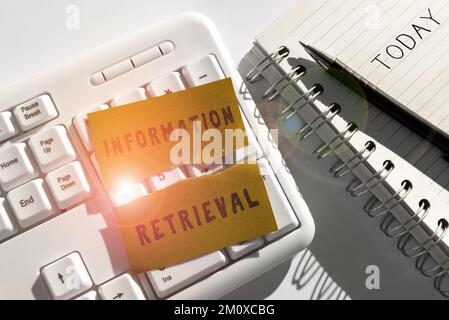 Handwriting text Information Retrieval. Word Written on A place where data are stored and can be found Stock Photo