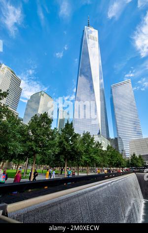 New York. Manhattan. United States. National September 11 Memorial & Museum and One World Trade Center Stock Photo