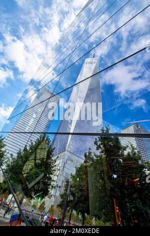 New York. Manhattan. United States. National September 11 Memorial & Museum and One World Trade Center Stock Photo