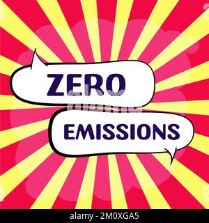 Hand writing sign Zero Emissions, Word for emits no waste products that pollute the environment Stock Photo