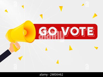 Man holding megaphone and word Go Vote near chalkboard. Asking for help Stock Vector