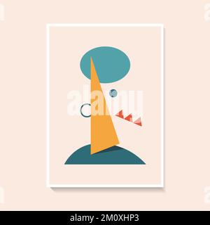 Abstract face image made of simple shapes in pastel colors. Poster for walls. Stock Vector
