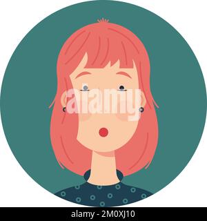 Vector avatar with one surprised ginger-haired young woman. Stock Vector