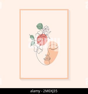 Abstract minimal woman portrait one line drawing. Vector illustration in hand style. Stock Vector