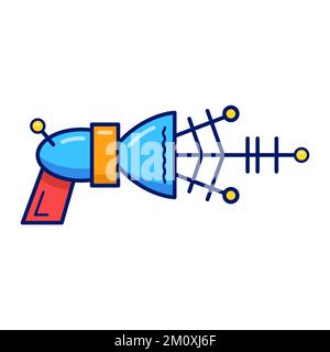 Cartoon retro blaster on white background. Yellow laser weapon on white background. Stock Vector