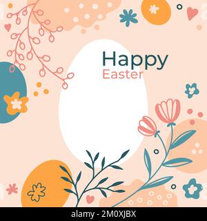 Floral Happy Easter template. Square abstract composition in pastel-colored. Stock Vector