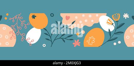 Happy Easter seamless web banner. Abstract composition in pastel-colored. Stock Vector