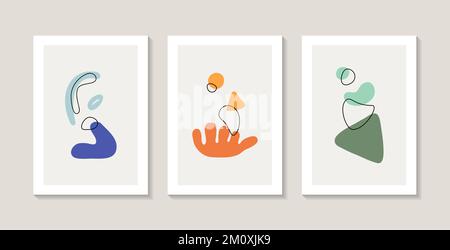 Set of three abstract posters with natural shapes and abstract corals. Matisse style. Stock Vector