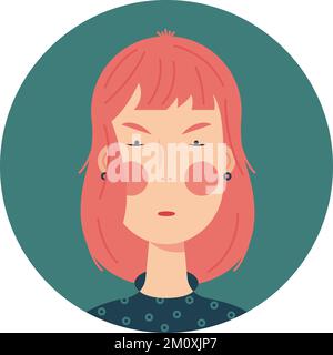 Red-haired evil woman on green background. Stock Vector