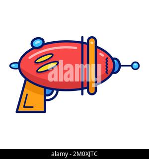 Vector illustration with one cartoon retro space blaster, laser weapon or ray gun on white background. Stock Vector