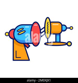 Vector flat illustration with cartoon retro blaster. Blue and yellow laser weapon or ray gun on isolated white background. Stock Vector