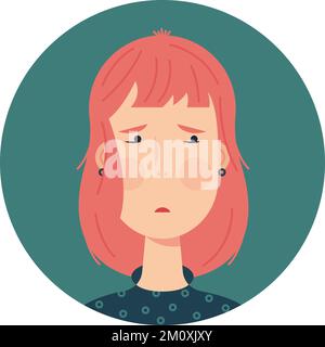 Cute avatar for one sad or resentment ginger hair young woman. Vector illustration in pastel colour. Stock Vector