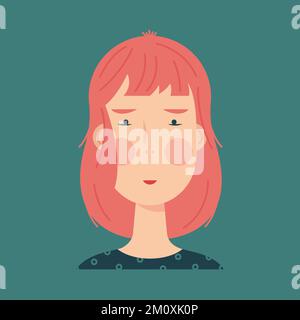 Avatar for happy smiling woman with red hair on green background. Stock Vector
