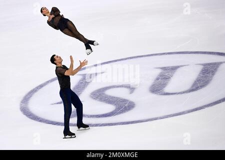 Turin, Italy. 08 December 2022. Rebecca Ghilardi and Filippo Ambrosini of Italy compete in Pairs Short Program during day one of the ISU Grand Prix of Figure Skating Final. Nicolò Campo/Alamy Live News Stock Photo