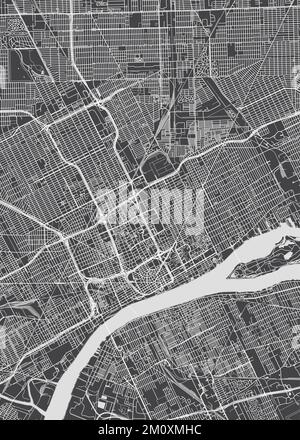 City map Detroit, monochrome detailed plan, vector illustration Stock Vector
