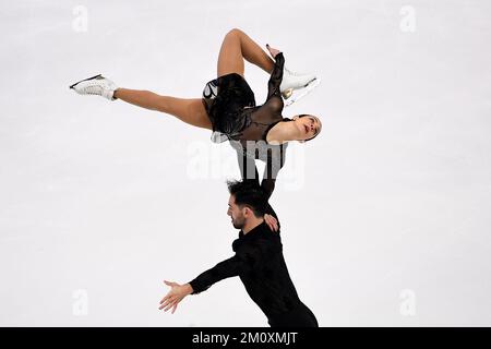 Turin, Italy. 08 December 2022. Deanna Stellato-Dudek and Maxime Deschamps of Canada compete in Pairs Short Program during day one of the ISU Grand Prix of Figure Skating Final. Nicolò Campo/Alamy Live News Stock Photo